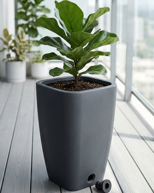 Ybdwn Tall Tapered Resin Planter 16 in Charcoal - Lifestyle view